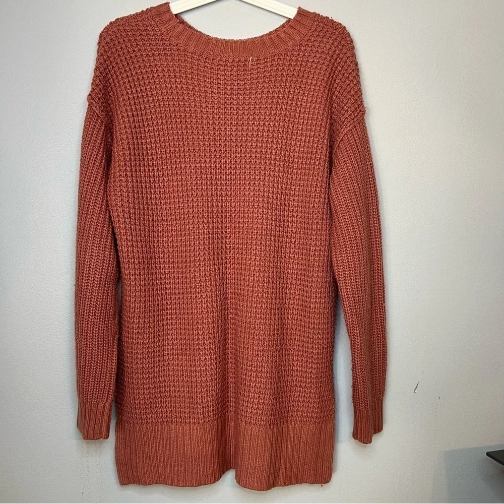 Arizona Jean Co Women's Knit Sweater Pink Sz M Stretch Waffle Longline Boho fall